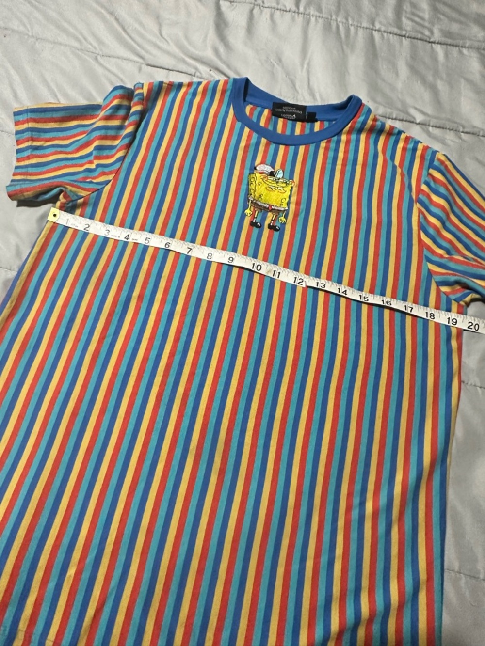 Nickelodeon SpongeBob SquarePants Striped T-Shirt M Colorful Cartoon Embroidered - Picture 7 of 8
